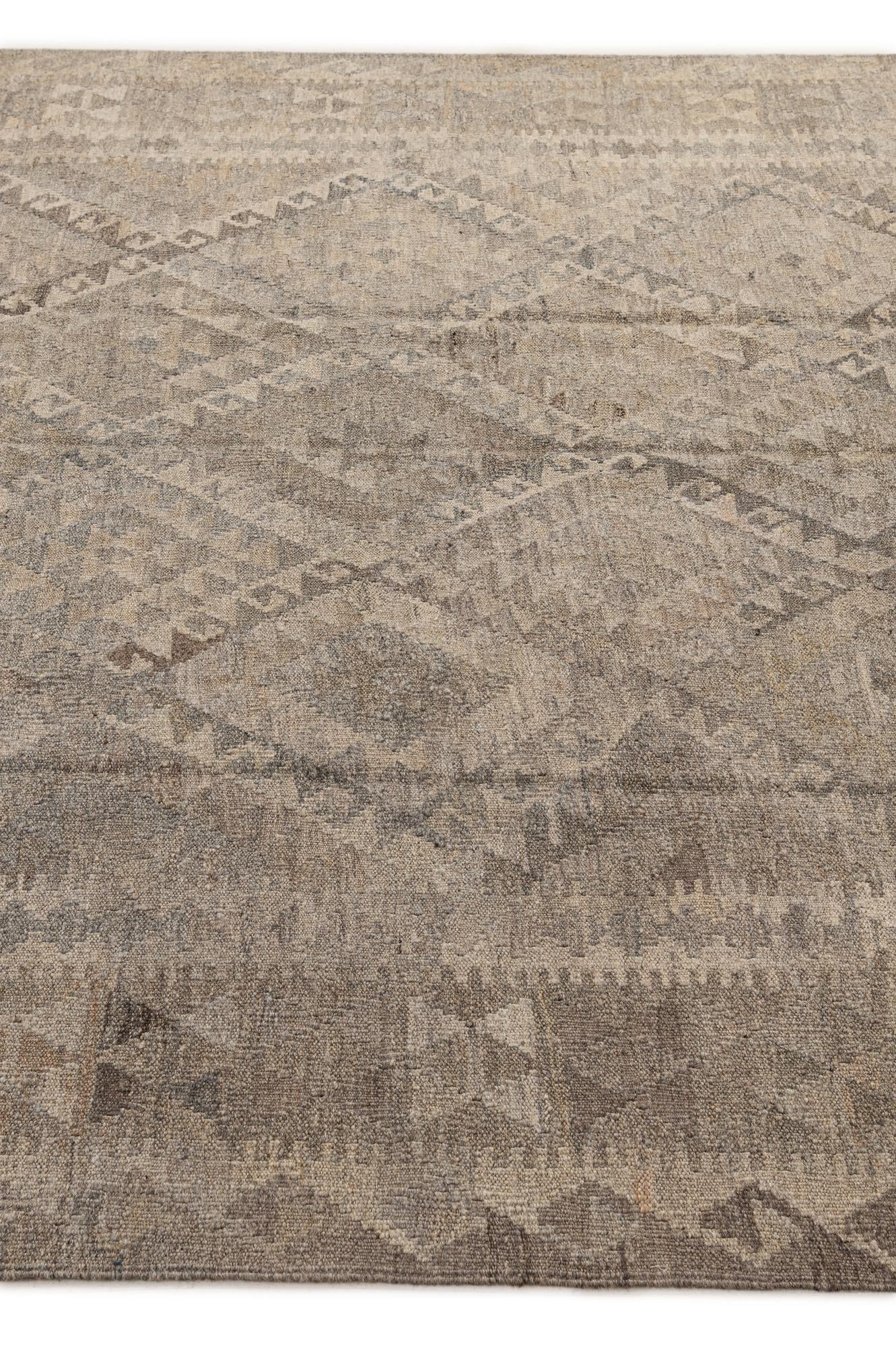6' 8 x 9' 11 Hand Woven Kilim Maymana Wool Rug