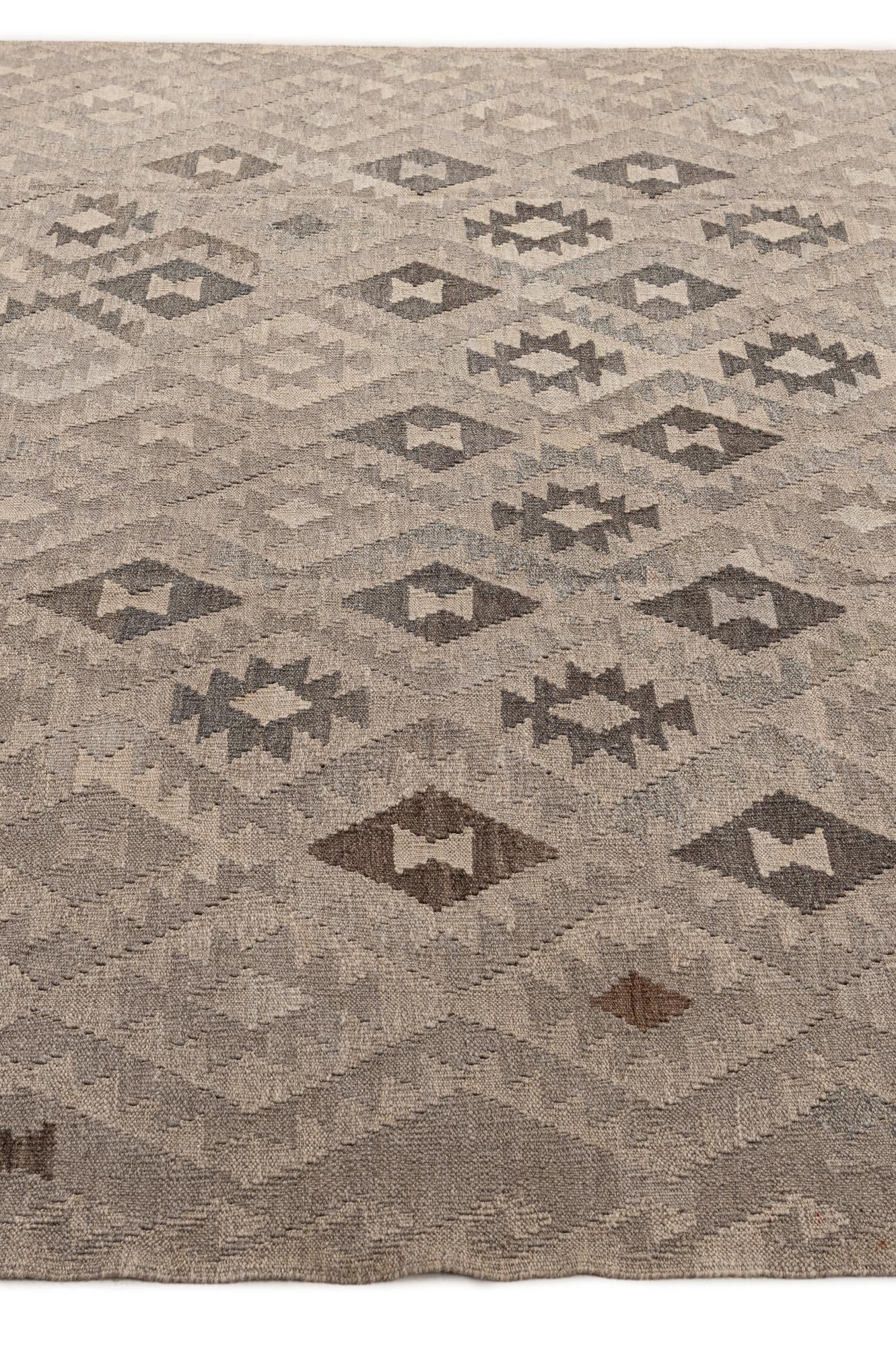 6' 9 x 10' Hand Woven Kilim Maymana Wool Rug