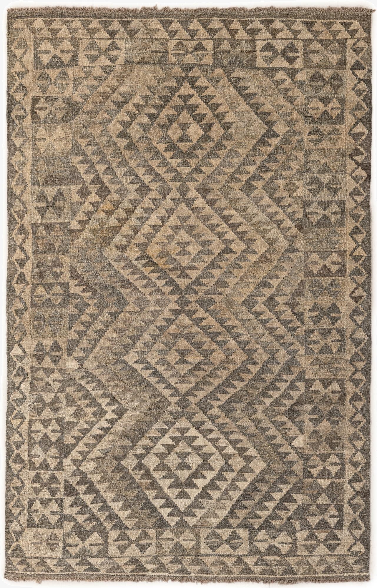3' 11 x 6' 2  Hand Woven Kilim Maymana Wool Rug