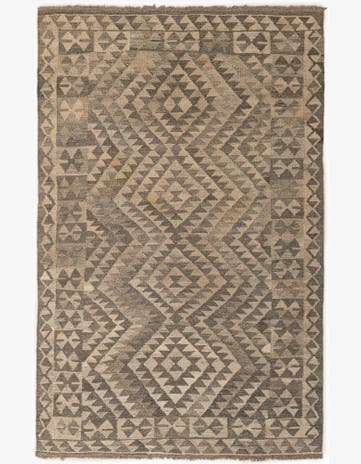 3' 11 x 6' 2 Hand Woven Kilim Maymana Wool Rug