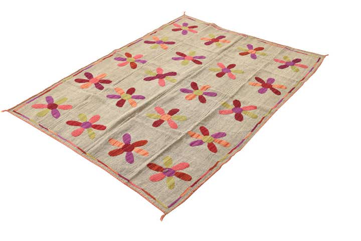 3' 11 x 5' 4 Hand Woven Kilim Suzani Wool Rug