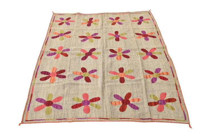 Detail image of 3' 11 x 5' 4 Hand Woven Kilim Suzani Wool Rug