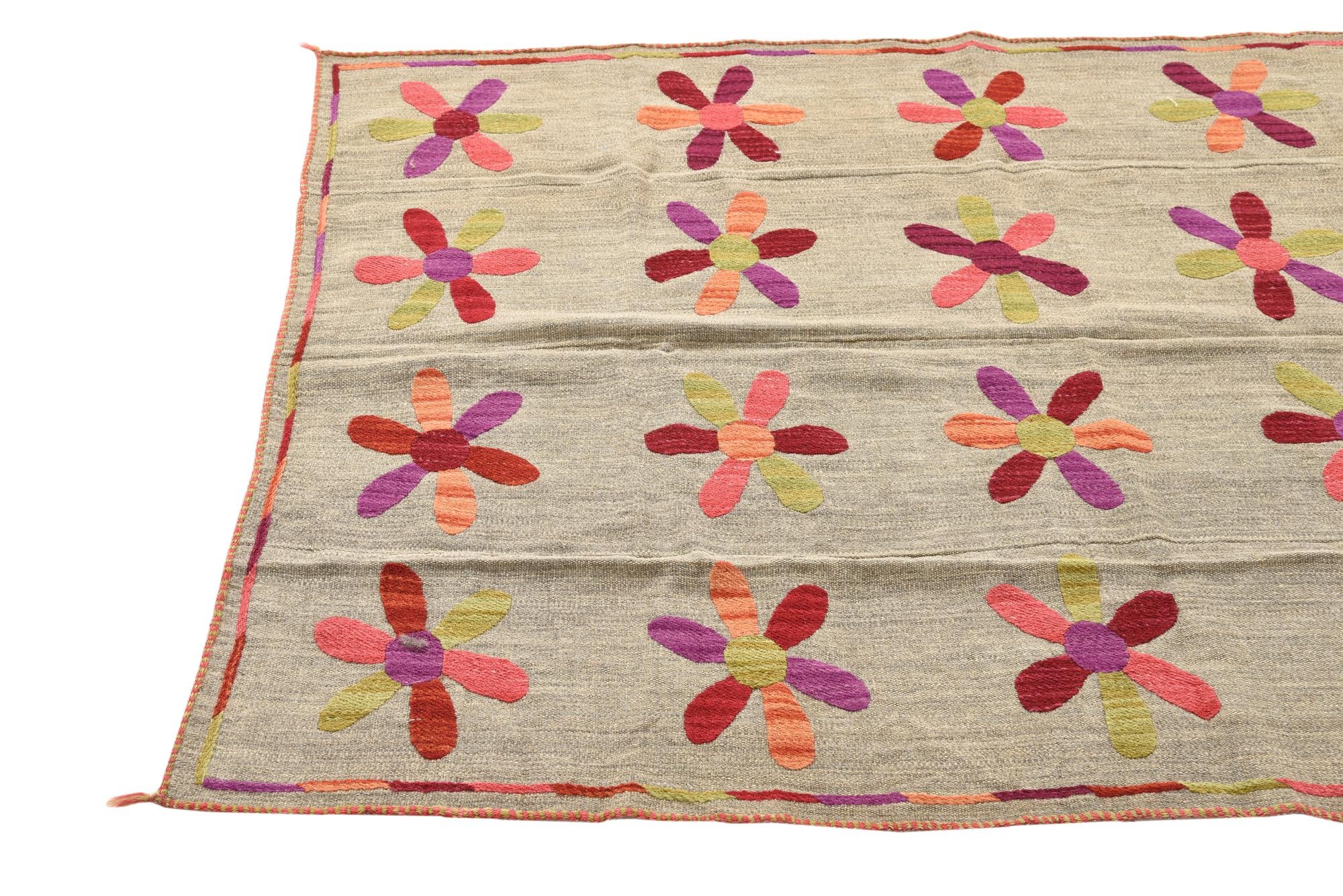 3' 11 x 5' 4 Hand Woven Kilim Suzani Wool Rug