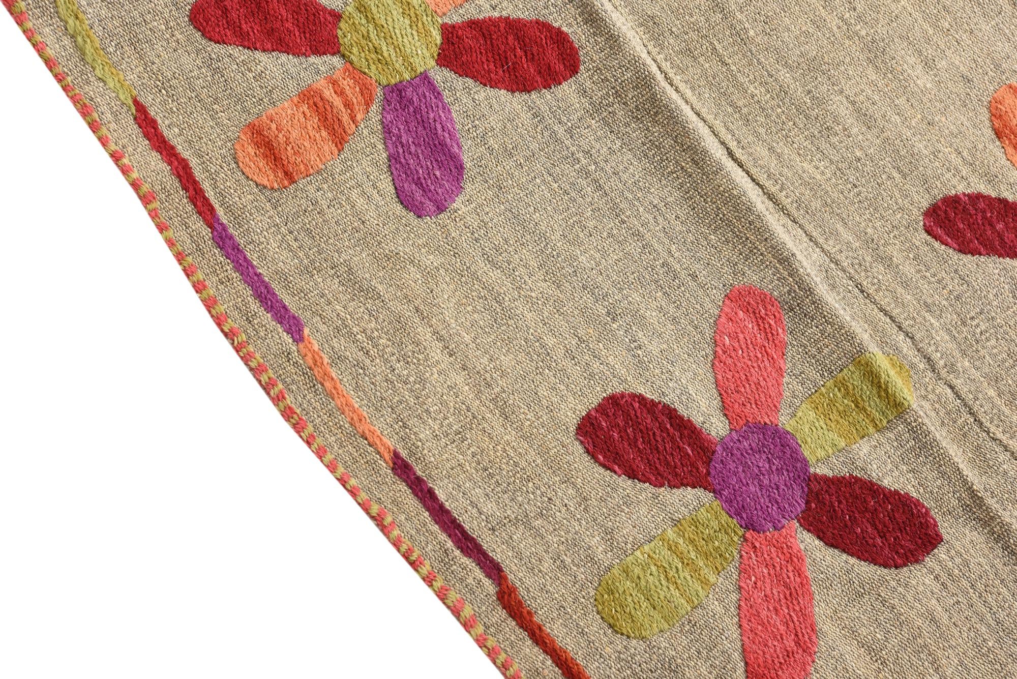 3' 11 x 5' 4 Hand Woven Kilim Suzani Wool Rug