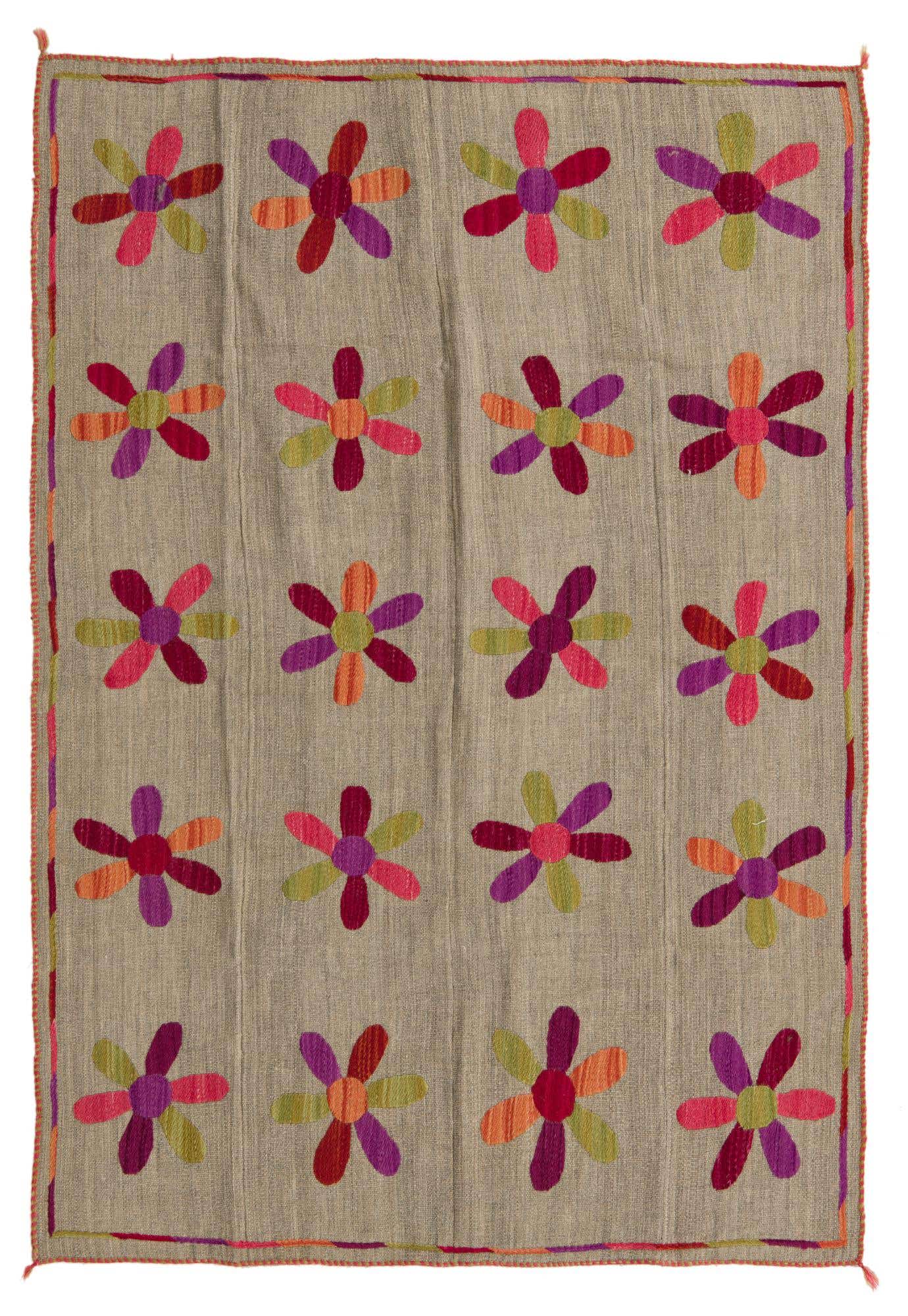 3' 11 x 5' 4 Hand Woven Kilim Suzani Wool Rug