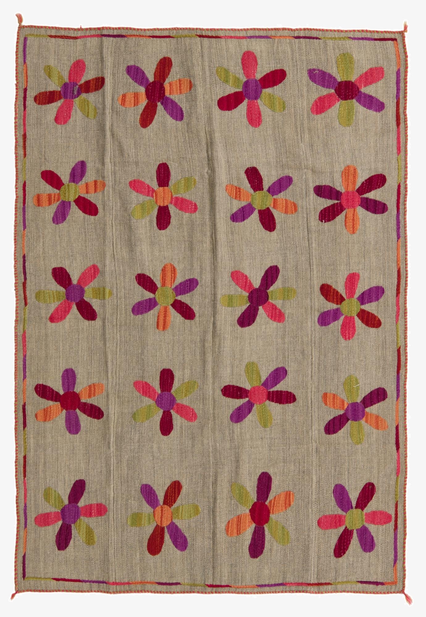 3' 11 x 5' 4  Hand Woven Kilim Suzani Wool Rug