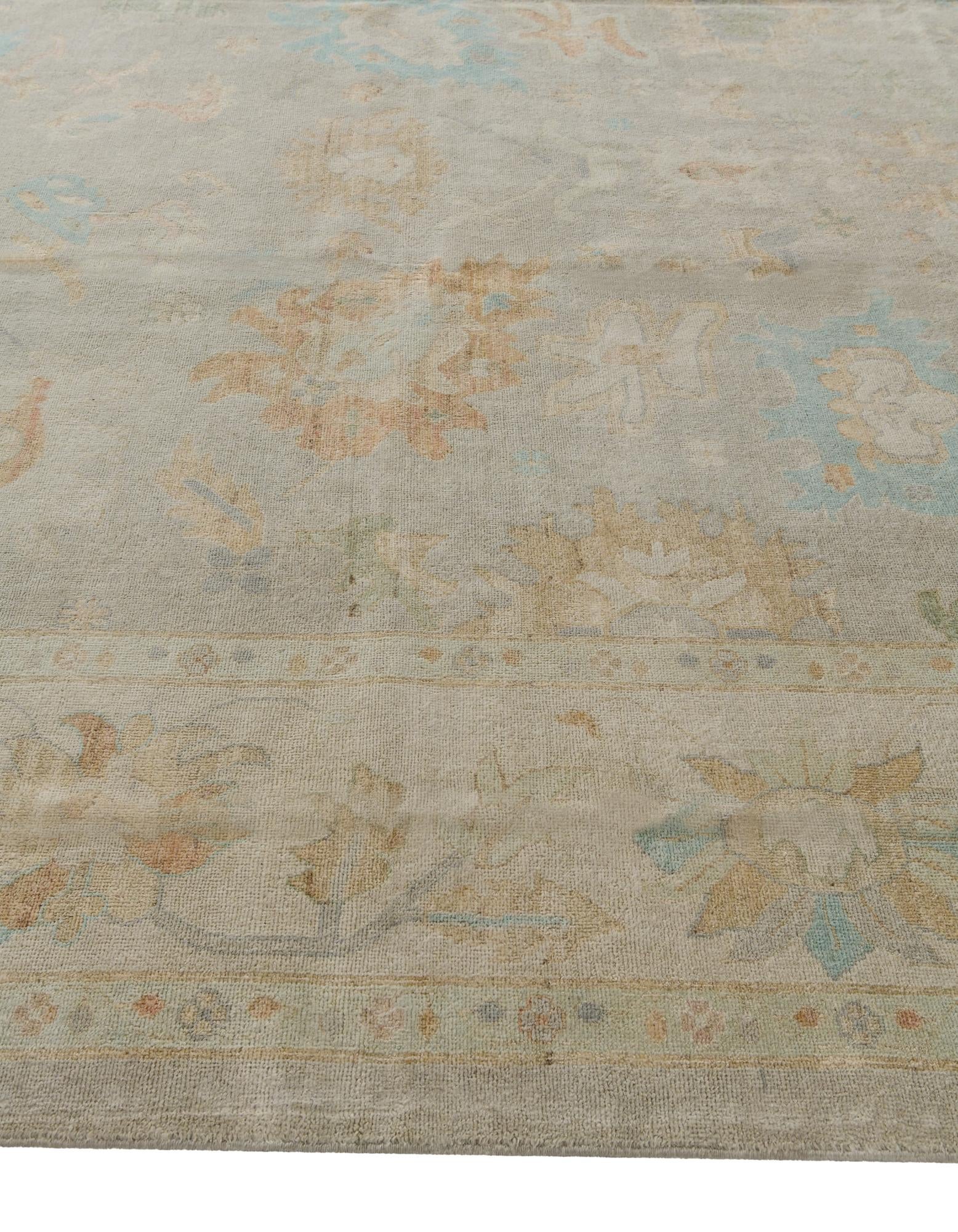 12' 3 x 14' 4 Hand Knotted Oushak Wool Rug