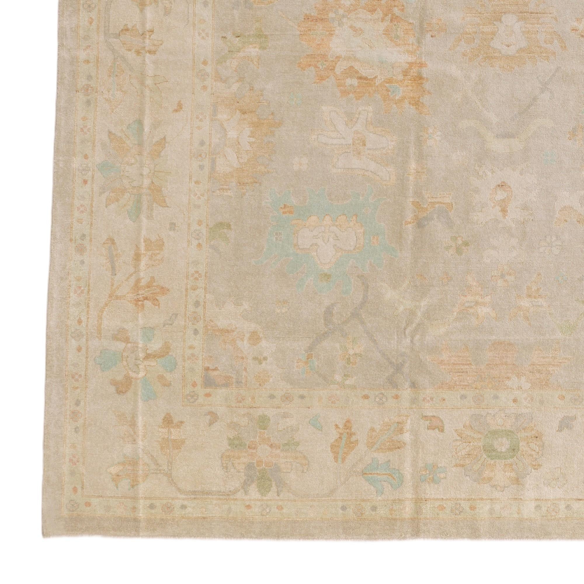 12' 3 x 14' 4 Hand Knotted Oushak Wool Rug