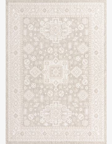 Light Gray Easy-Clean Aztec Indoor / Outdoor Rug