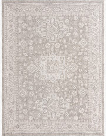 Light Gray Easy-Clean Aztec Indoor / Outdoor Rug