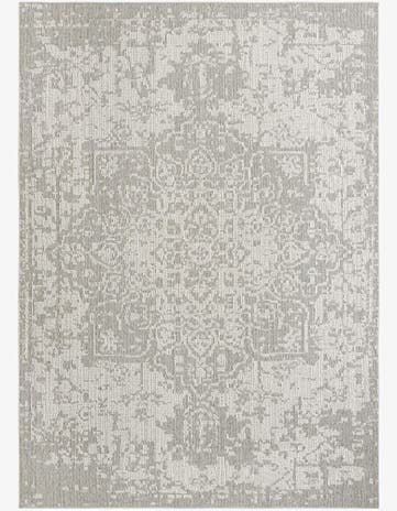 Light Gray Easy-Clean Traditional Indoor / Outdoor Rug