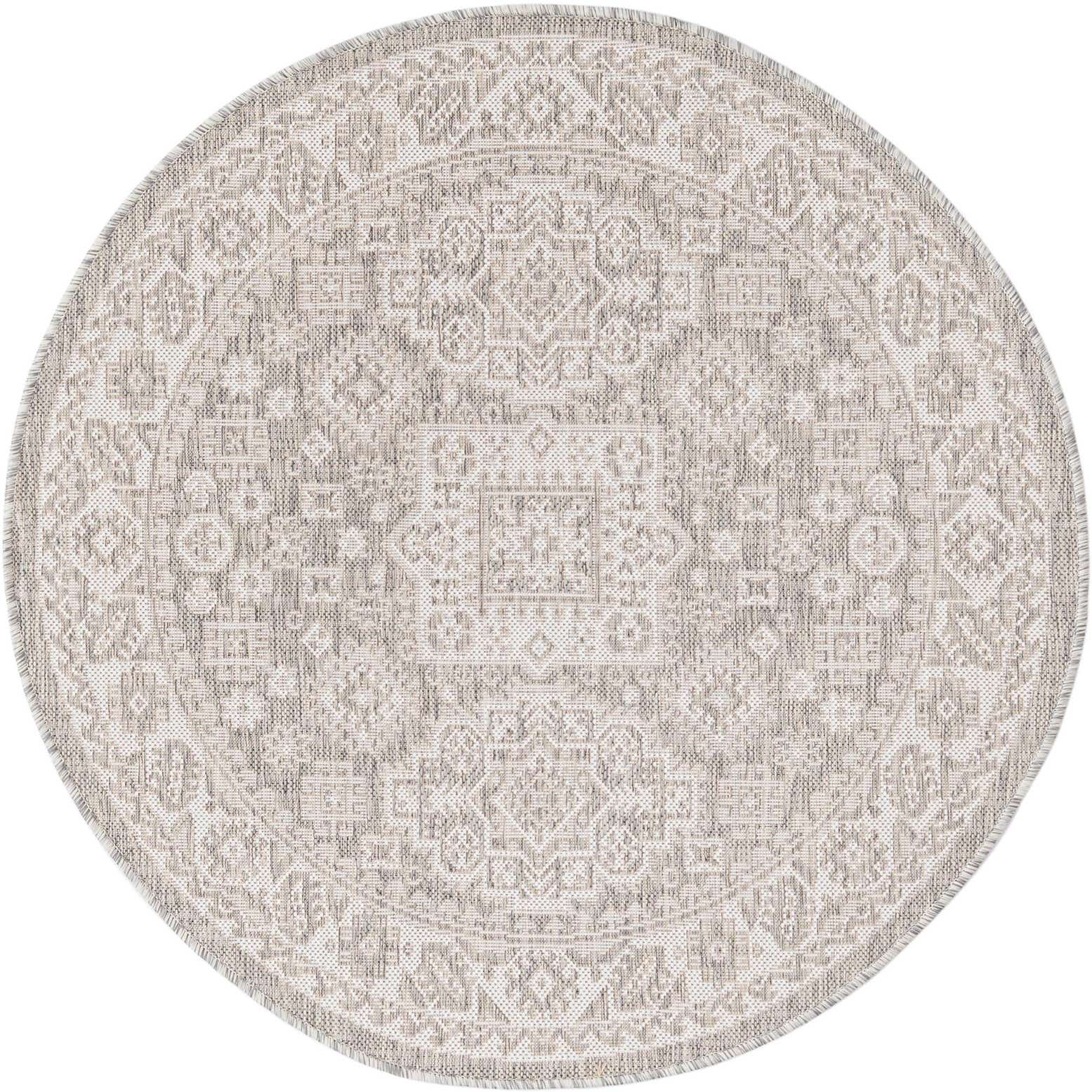 4' x 4' Easy-Clean Aztec Indoor / Outdoor Round Rug