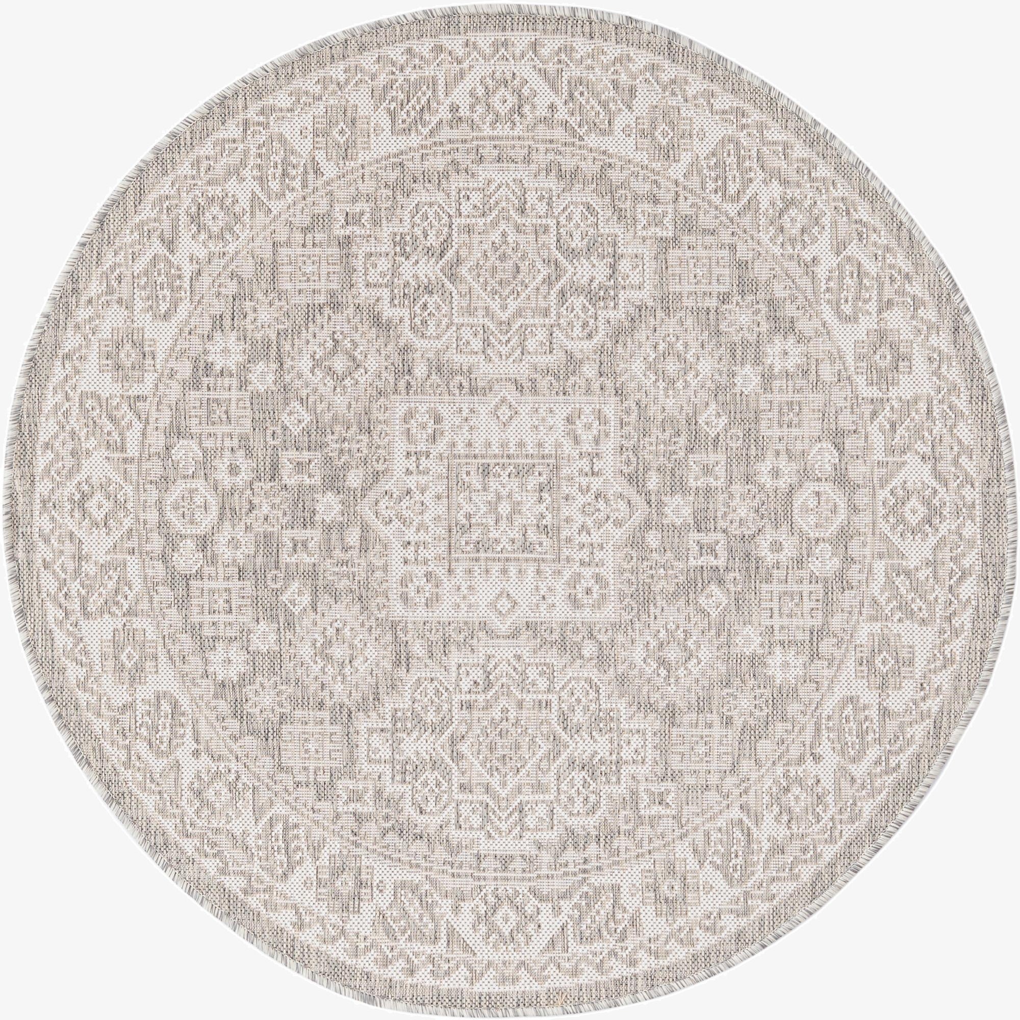 Primary image 4' x 4'  Washable Aztec Indoor / Outdoor Round Rug