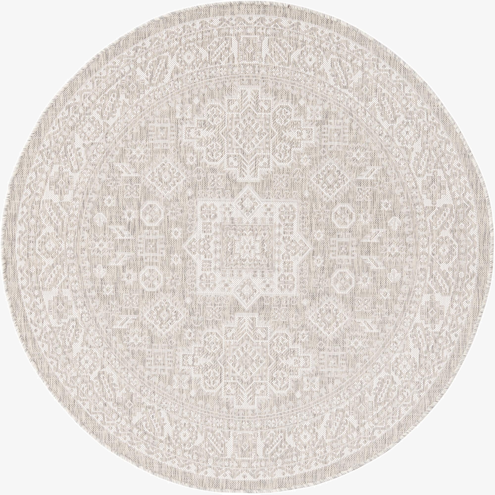 Primary image 5' 3 x 5' 3  Washable Aztec Indoor / Outdoor Round Rug
