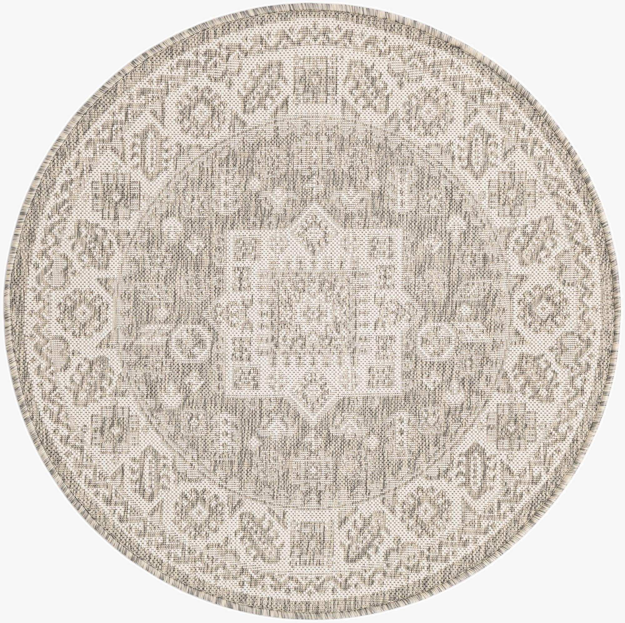 Primary image 3' x 3'  Washable Aztec Indoor / Outdoor Round Rug