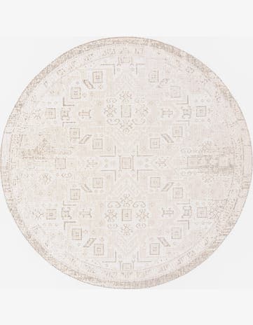 Light Gray Easy-Clean Aztec Indoor / Outdoor Round Rug