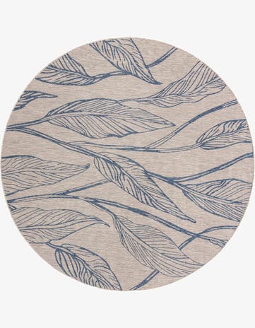 Light Gray Easy-Clean Botanical Indoor / Outdoor Round Rug