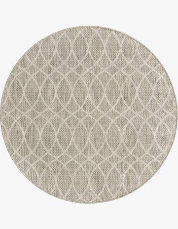 Light Gray Easy-Clean Lattice Indoor / Outdoor Round Rug