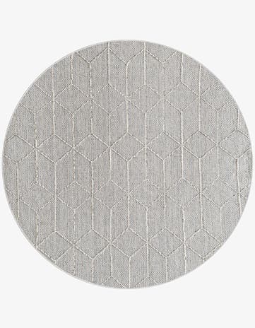 Light Gray Easy-Clean Lattice Indoor / Outdoor Round Rug