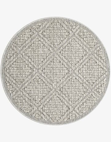 Light Gray Easy-Clean Lattice Indoor / Outdoor Round Rug