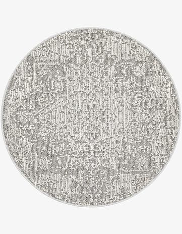 Light Gray Easy-Clean Traditional Indoor / Outdoor Round Rug