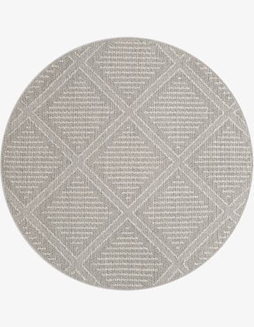 Light Gray Easy-Clean Trellis Indoor / Outdoor Round Rug