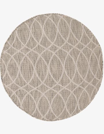 Light Gray Easy-Clean Trellis Indoor / Outdoor Round Rug