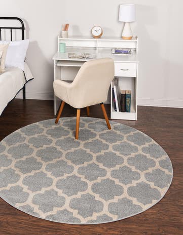 Light Gray Trellis Round Rug