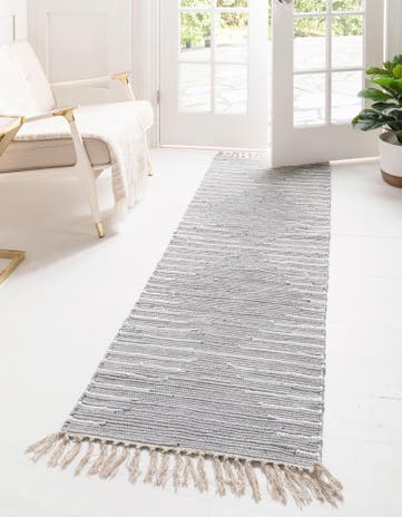 Light Gray Hand Woven Chindi Cotton Runner Rug