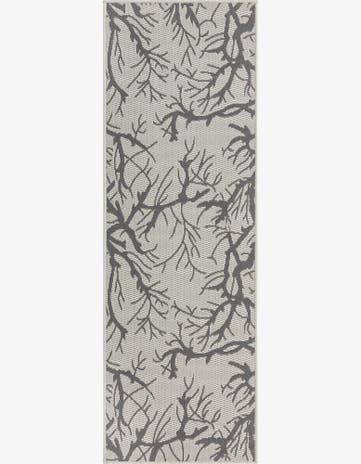 Light Gray Easy-Clean Botanical Indoor / Outdoor Runner Rug