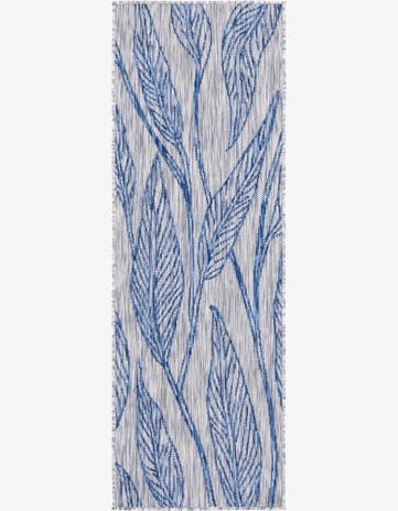 Light Gray Easy-Clean Botanical Indoor / Outdoor Runner Rug