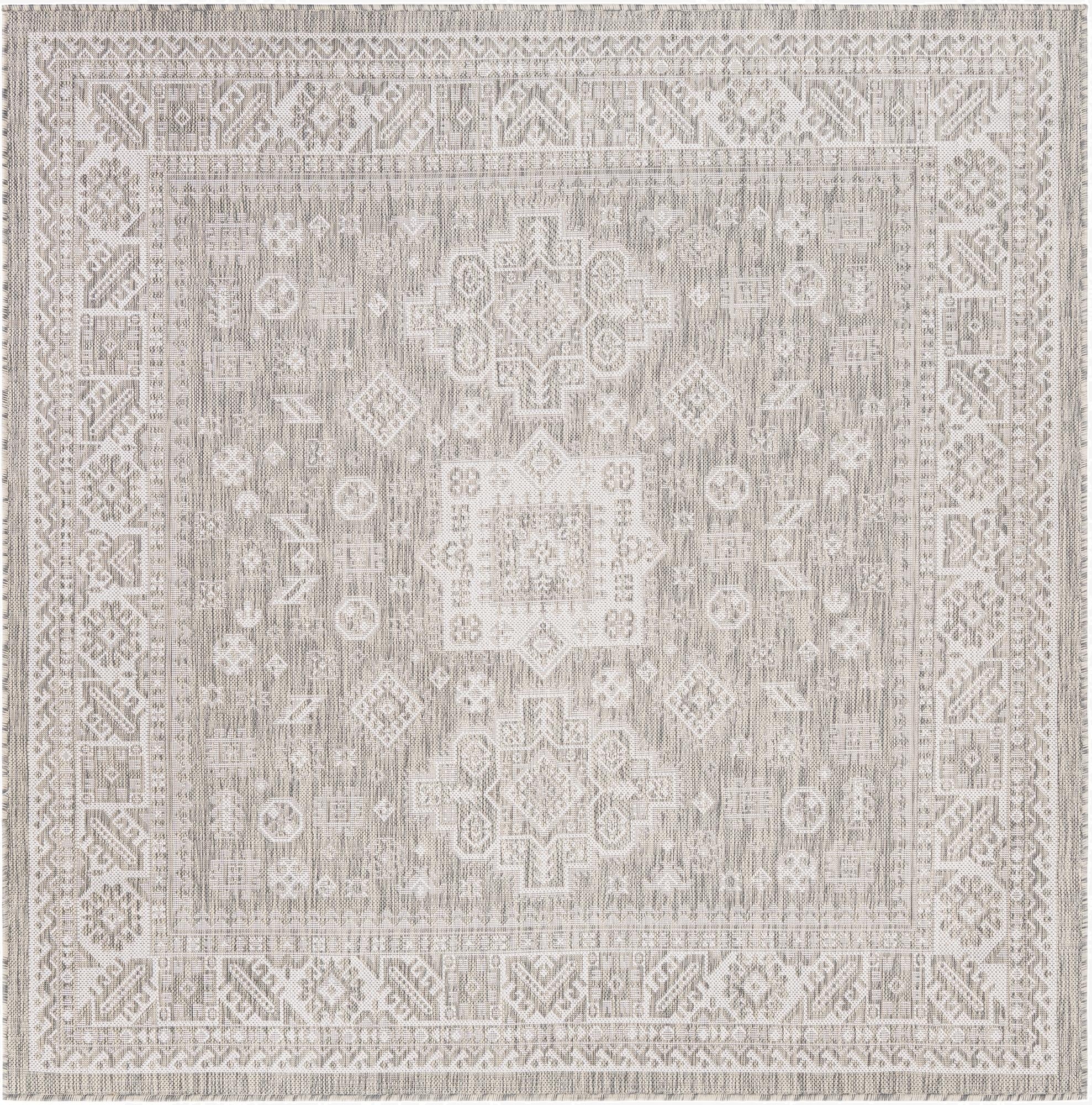 Primary image 6' x 6'  Washable Aztec Indoor / Outdoor Square Rug