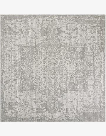 Light Gray Easy-Clean Traditional Indoor / Outdoor Square Rug