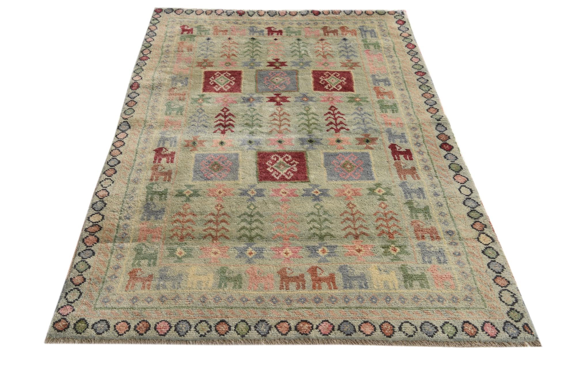 4' x 6' Hand Knotted Ariana Ziegler Wool Rug