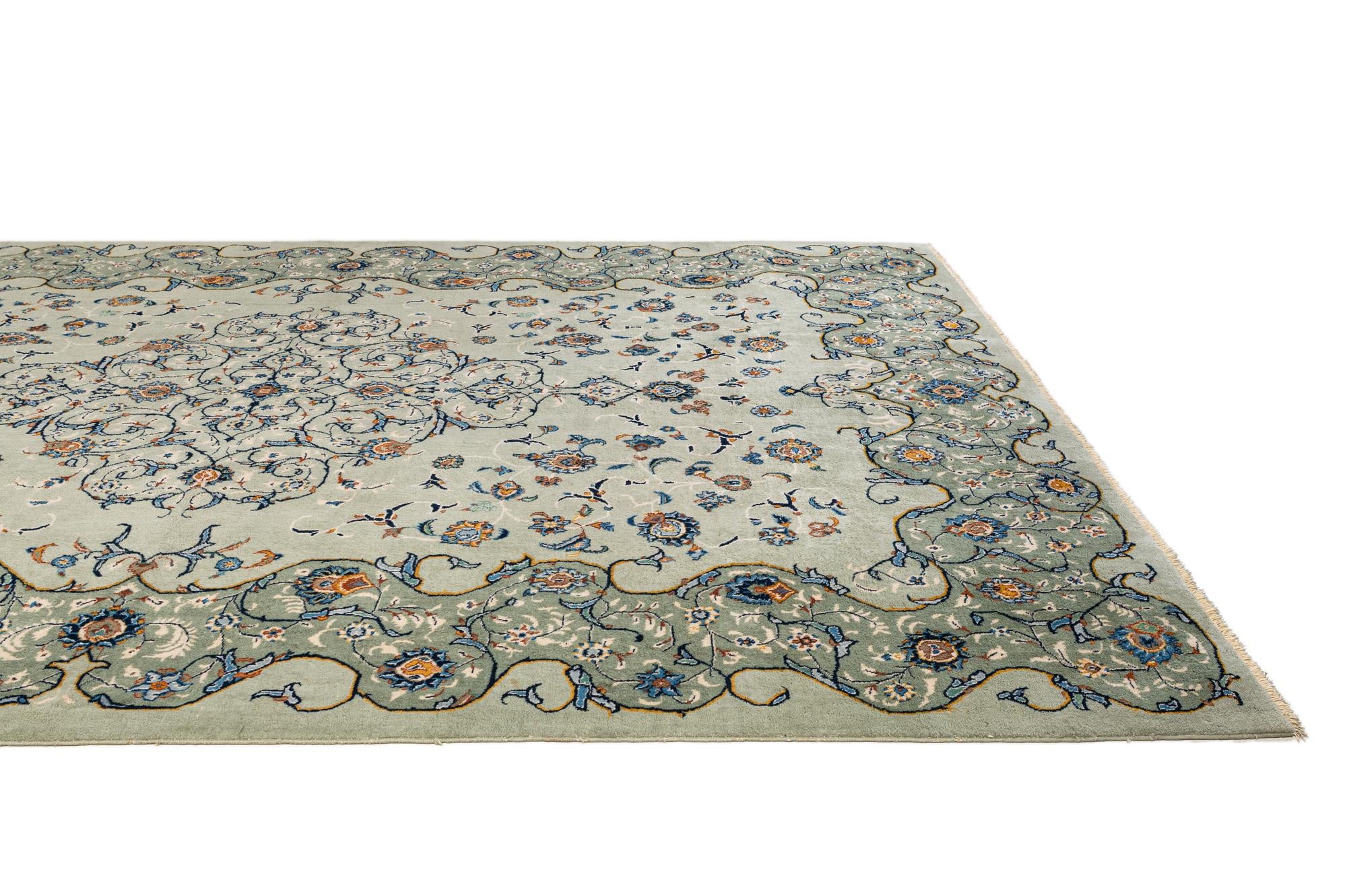 8' 10 x 11' 10 Hand Knotted Kashan Persian Wool Rug