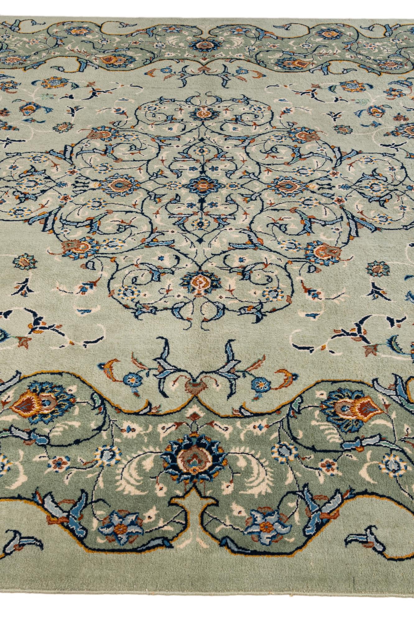 8' 10 x 11' 10 Hand Knotted Kashan Persian Wool Rug