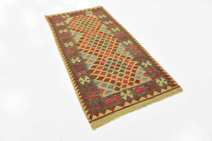 3' 3 x 6' 3 Hand Woven Kilim Maymana Wool Rug