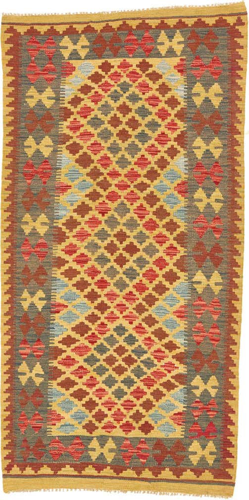 3' 3 x 6' 3 Hand Woven Kilim Maymana Wool Rug