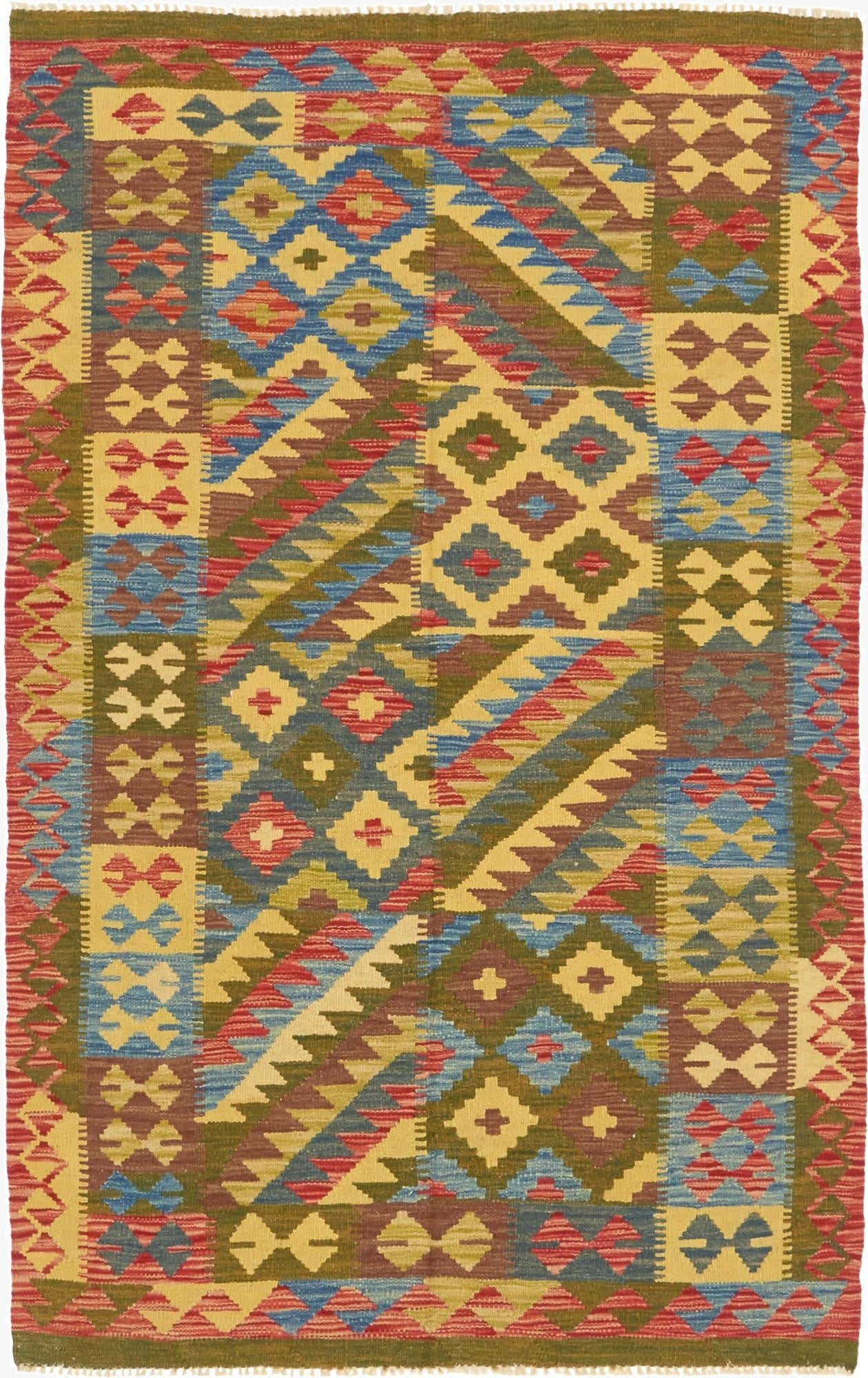 3' 11 x 6' 4  Hand Woven Kilim Maymana Wool Rug