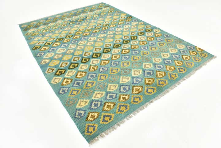 7' x 9' 6 Hand Woven Kilim Modern Wool Rug