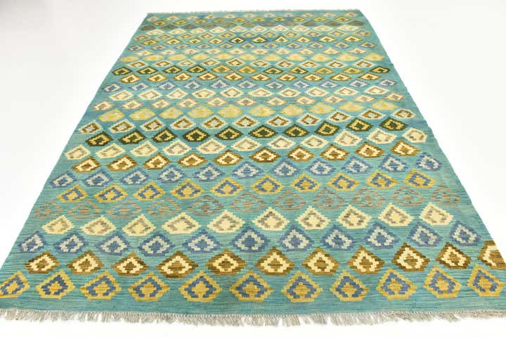 7' x 9' 6 Hand Woven Kilim Modern Wool Rug