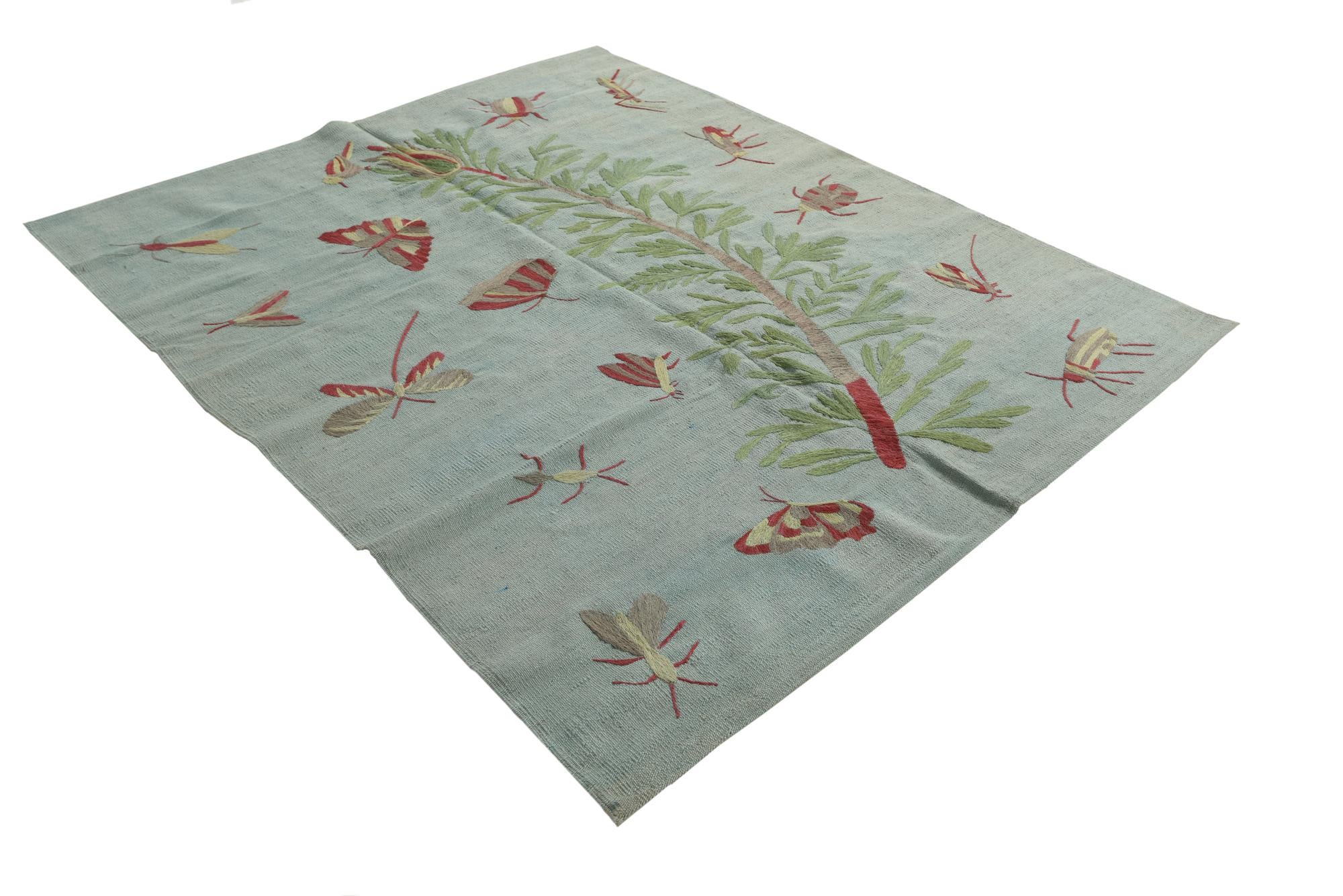 5' 3 x 6' 3 Hand Woven Kilim Suzani Wool Rug