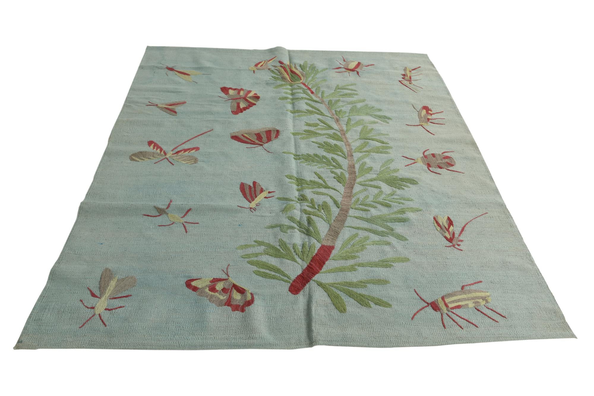 5' 3 x 6' 3 Hand Woven Kilim Suzani Wool Rug