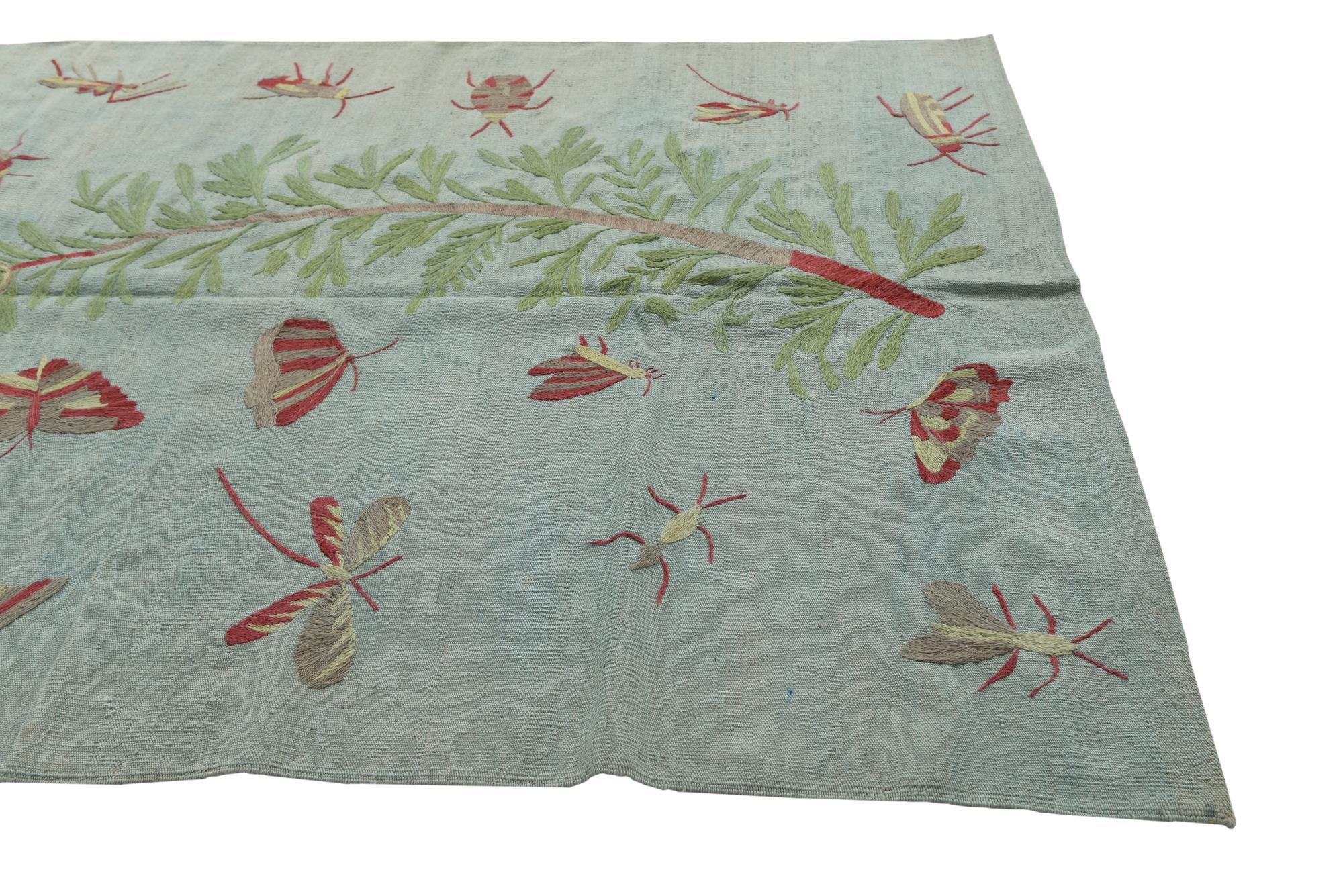 5' 3 x 6' 3 Hand Woven Kilim Suzani Wool Rug