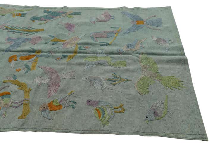 4' 1 x 5' 7 Hand Woven Kilim Suzani Wool Rug