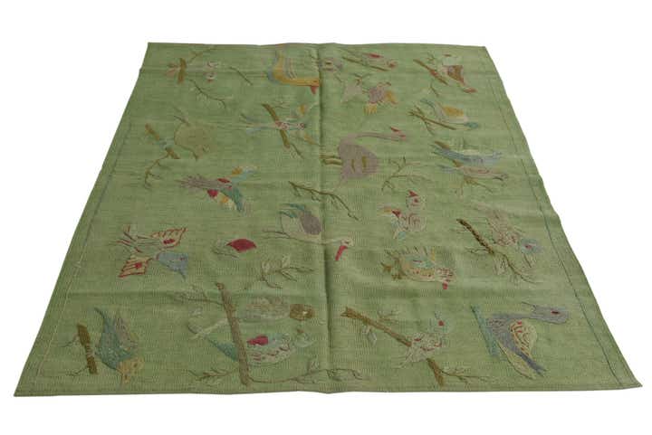 4' 2 x 5' 6 Hand Woven Kilim Suzani Wool Rug