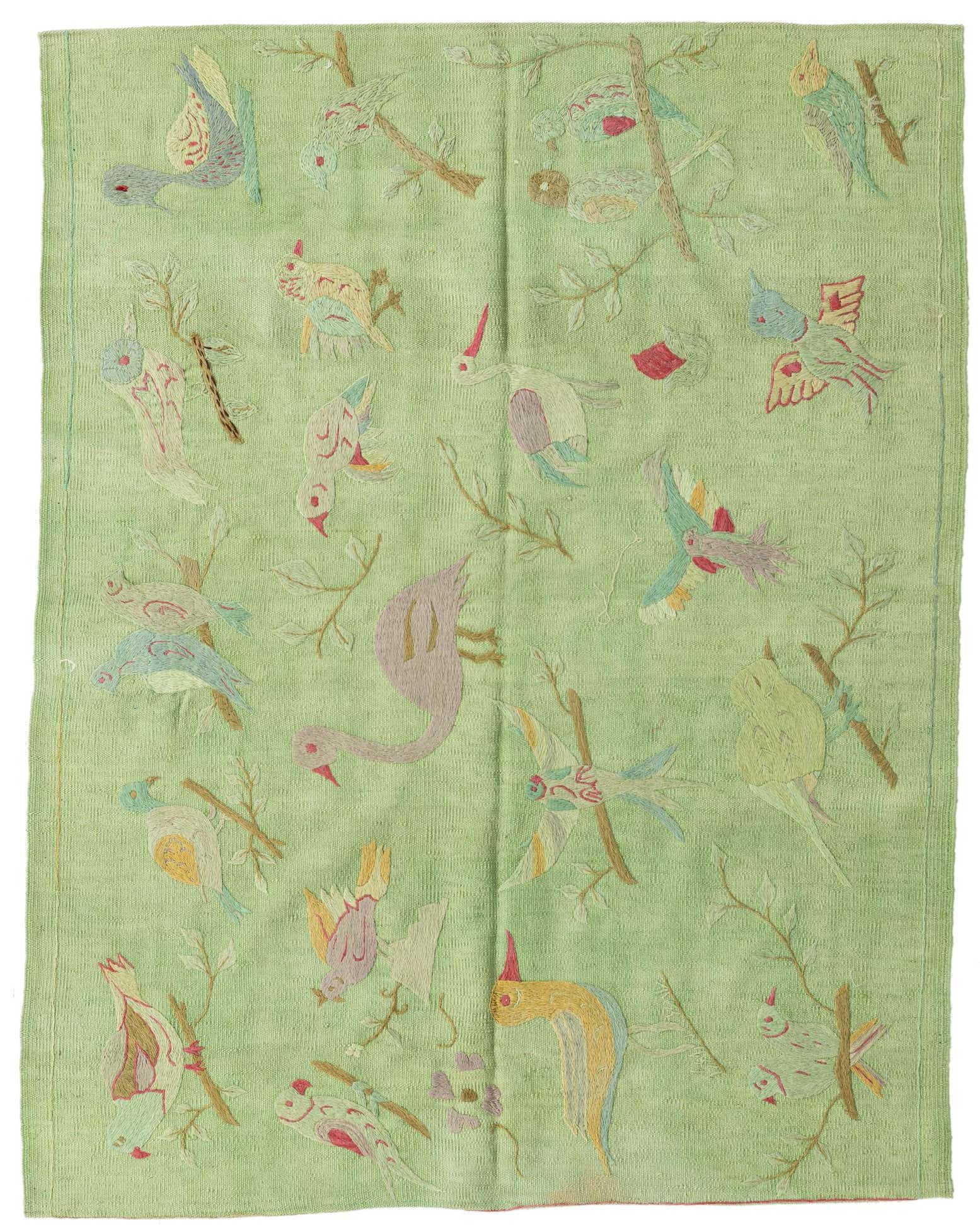 4' 2 x 5' 6 Hand Woven Kilim Suzani Wool Rug