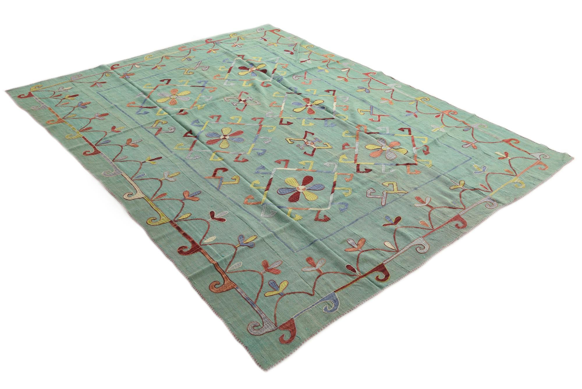 7' x 9' Hand Woven Kilim Suzani Wool Rug