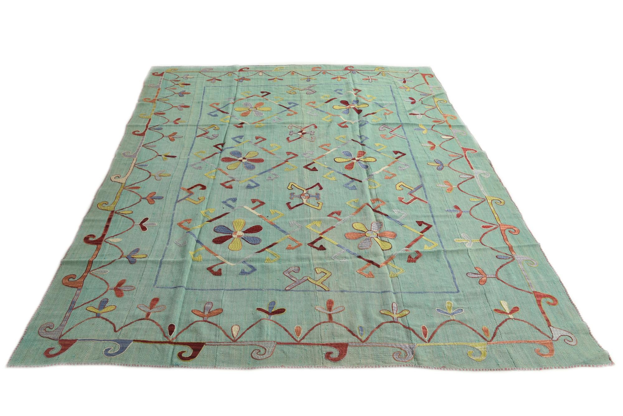 7' x 9' Hand Woven Kilim Suzani Wool Rug