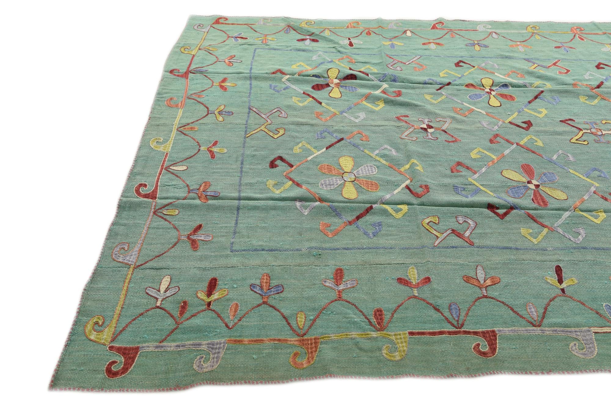 7' x 9' Hand Woven Kilim Suzani Wool Rug